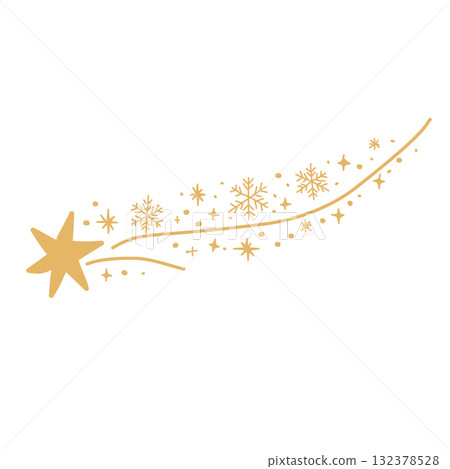 Celestial Shooting Star Line Art Illustration with Snowflakes and Sparkles Elegant Cosmic Christmas Outline Magical Holiday Design for Winter Greeting Cards and Decorations 132378528