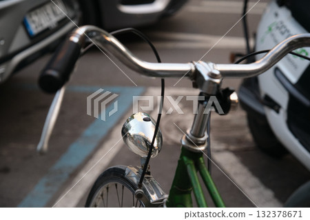 Close-up of the handlebar of a retro bike Close-up of the handlebar of a retro bike 132378671