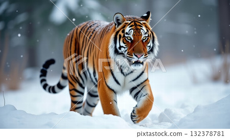 a siberian tiger on the snow a siberian tiger on the snow 132378781