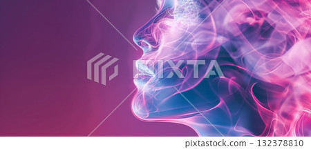 Abstract pink and blue smoke profile. 132378810