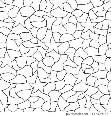 Seamless mosaic pattern. White and black colors. Wavy lines. Ornamental pattern. Stars and lines. 132379335