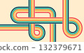 Groovy 70s rainbow stripe design, abstract wavy lines and bright retro colors. Vintage psychedelic pattern background with sunshine burst effect and colorful summer mood. 132379671