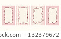 Whimsical frame set of round and oval decorative borders drawn with elegant ribbons and bows. Perfect vector outline for retro wedding invitation or cute birthday party. 132379672