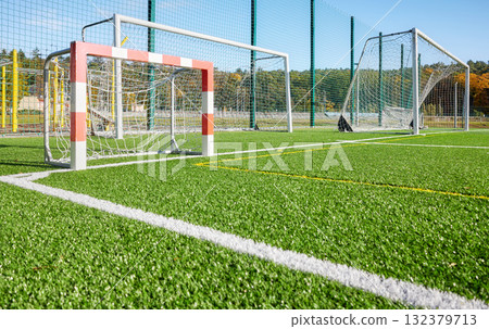 Photo of a soccer training field. Photo of a soccer training field. 132379713