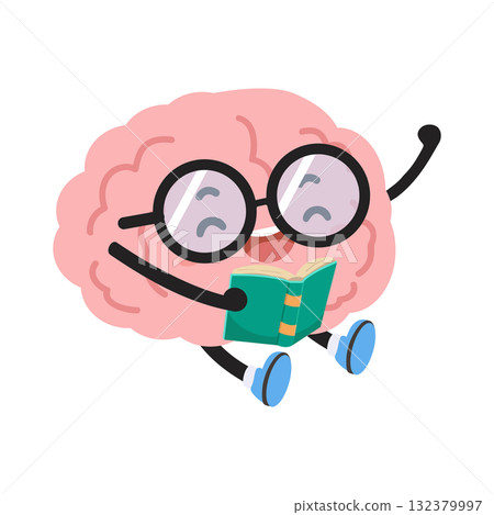 Cartoon Brain Reading a Book Mascot 132379997