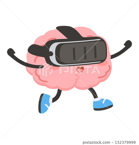 Cartoon Brain Wearing VR Headset 132379999