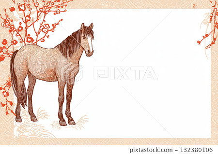 馬的插圖和日式圖案裝飾 132380106