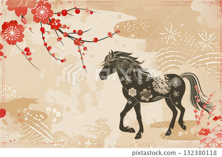 馬和日本圖案的抽象藝術 132380118
