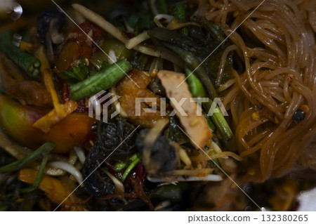 Freshly Made Som Tam Sua Close Up, a vibrant Thai food shot perfect for restaurant ads, menu design, and culinary marketing visuals. Freshly Made Som Tam Sua Close Up, a vibrant Thai food shot perfect for restaurant ads, menu design, and culinary marketing visuals. 132380265