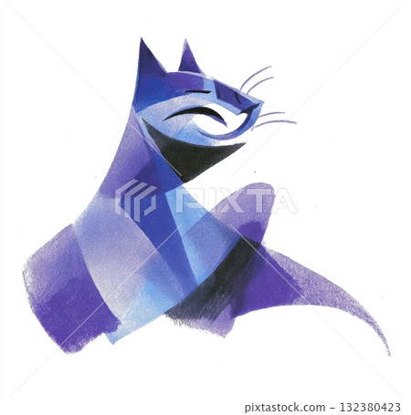 Stylized blue cat illustration with geometric shapes 132380423