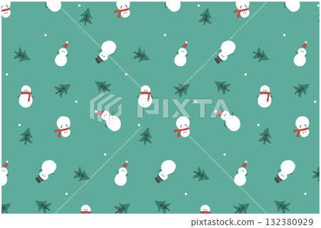 雪人和樹木的聖誕圖案 132380929