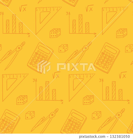 Seamless hand drawn vector pattern with math tools such as calculator, ruler, compass Seamless hand drawn vector pattern with math tools such as calculator, ruler, compass 132381050