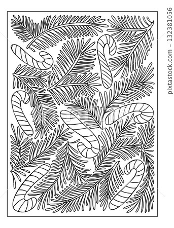 Christmas candy canes and pine branches arranged in a seamless festive pattern, perfect Christmas candy canes and pine branches arranged in a seamless festive pattern, perfect 132381056