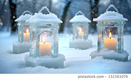 Flickering flames in an ice lantern Flickering flames in an ice lantern 132381076