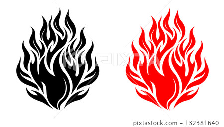 Tribal style fire flame, dynamic curved flames, silhouette design. Vector illustration Tribal style fire flame, dynamic curved flames, silhouette design. Vector illustration 132381640