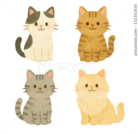 坐著的貓插畫集：短毛貓、長毛貓和獲救貓 132381650
