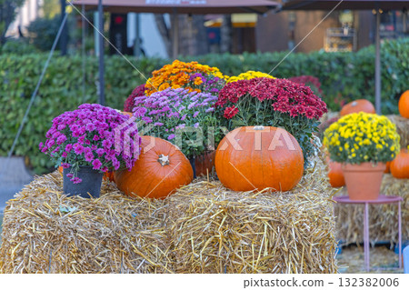 Pumpkins Flowers Hay Bales Pumpkins Flowers Hay Bales 132382006