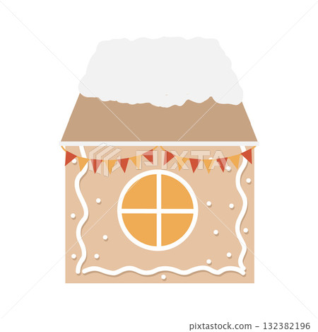 Vector illustration of a gingerbread house. Christmas market stall. Decorative gingerbread house. Vector flat illustration isolated on white background Vector illustration of a gingerbread house. Christmas market stall. Decorative gingerbread house. Vector flat illustration isolated on white background 132382196