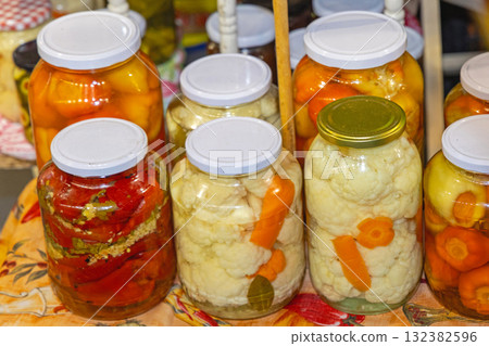 Pickled Cauliflower Peppers Jars 132382596