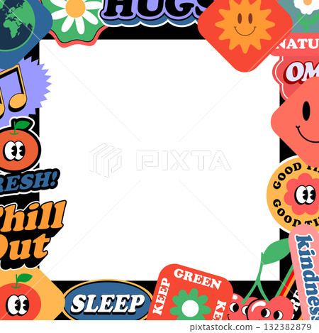 Groovy Retro Sticker Frame Template 132382879