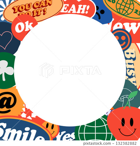 Trendy Retro Sticker Frame Template Trendy Retro Sticker Frame Template 132382882