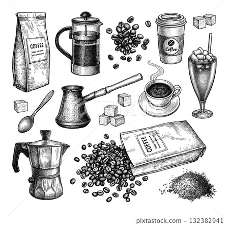Coffee set illustration vintage engraving 132382941
