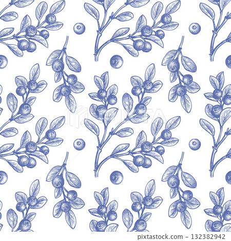 Blueberry branch seamless pattern. 132382942