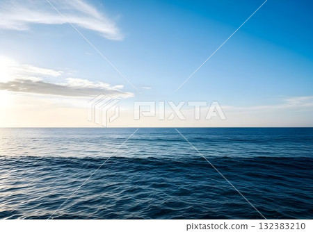Blue Ocean Horizon under Clear Sky 132383210