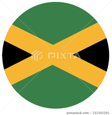 Round flag of Jamaica. National flag of Jamaica badge. Digital illustration. Round flag of Jamaica. National flag of Jamaica badge. Digital illustration. 132383291