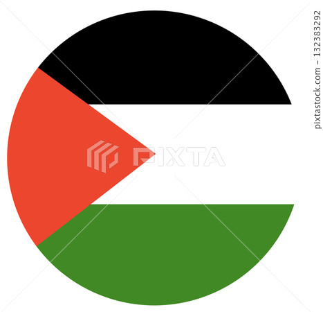 Palestine flag. Button flag icon of Palestine in circle shape. Digital illustration. Palestine flag. Button flag icon of Palestine in circle shape. Digital illustration. 132383292