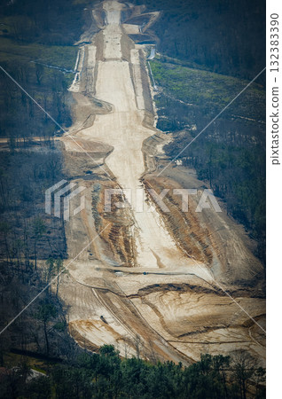 Construction of high-speed train line in France with adjacent highway Construction of high-speed train line in France with adjacent highway 132383390