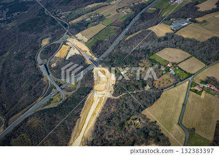 Construction of high-speed train line in France with adjacent highway 132383397