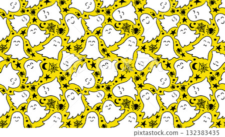 White Ghosts Halloween Cute Illustrations Vector Seamless Pattern on Yellow. Design for Party Wrapping Paper or Wallpaper Background White Ghosts Halloween Cute Illustrations Vector Seamless Pattern on Yellow. Design for Party Wrapping Paper or Wallpaper Background 132383435