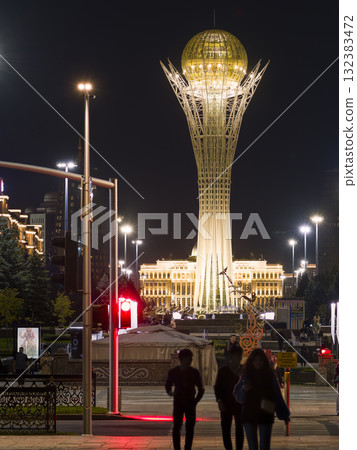 Bayterek Tower and Presidential Palace night view / Astana, Kazakhstan 132383472