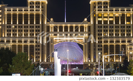 Illuminated Astana cityscape at night, Kazakhstan 132383579