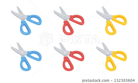 一組即將剪開的可愛剪刀插圖素材 132383604