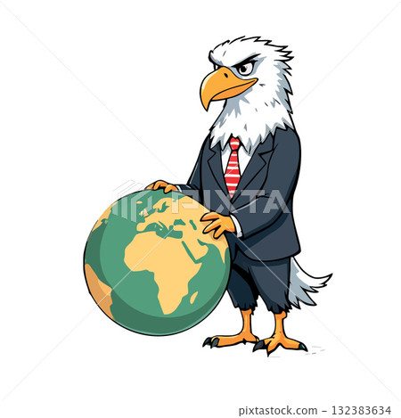 Vsai american eagle businessman holding planet earth globe Vsai american eagle businessman holding planet earth globe 132383634
