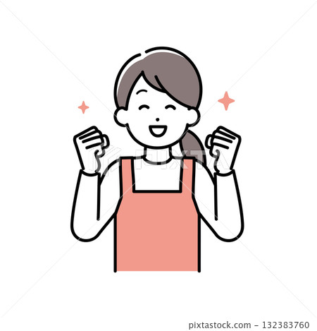 Illustration of a housewife (nursery school teacher, housekeeping assistant) who is happy and raising her fist with both hands 132383760