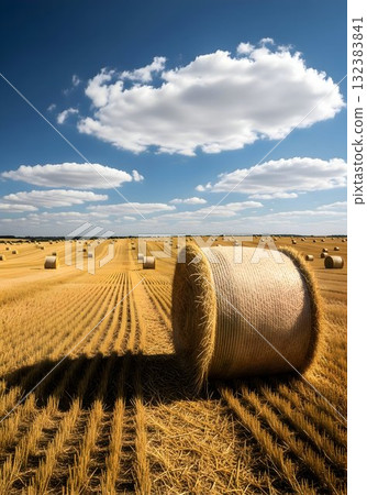 Golden Hay Bales in a Harvested Field Golden Hay Bales in a Harvested Field 132383841