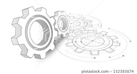 Gears. Technical drawing of gear .Engineering industry. Technology background. Vector illustration. Gears. Technical drawing of gear .Engineering industry. Technology background. Vector illustration. 132383874