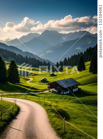 Winding Country Road to Alpine Chalet Winding Country Road to Alpine Chalet 132384061