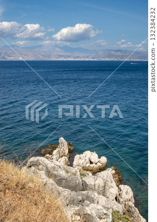 Ionian sea in Syki Bay, Corfu (Korfu), Greece 132384232