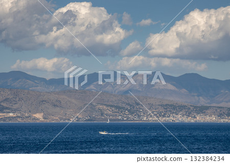 Ionian sea in Syki Bay, Corfu (Korfu), Greece 132384234
