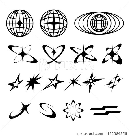 Abstract Geometric Symbols Collection in Y2K Futuristic Streetwear Style 132384256