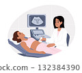 Patient in an ultrasound room is talking to a doctor. Gynecologist consultation. Concept for women s healthcare and medical consultation. 132384390