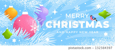 Merry Christmas and Happy New Year Greeting Banner Merry Christmas and Happy New Year Greeting Banner 132384397