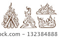 Fire flames vector set. Collection of sketches of fire flames in different shapes of burning fire. Ideal for fireplaces, heat energy or hot temperature concepts. 132384888
