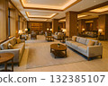 The hotel lobby interior features impressive modern art 132385107