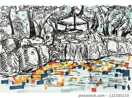 花園插圖(線條藝術) 花園插圖(線條藝術) 132385210