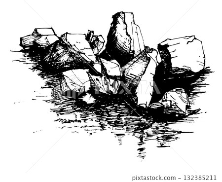 Garden pond illustration (line art) 132385211